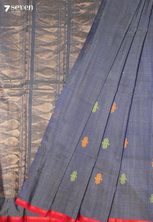 Avirya Signature Seven Handloom Blue Bangalore Pure Cotton Saree - Seven Sarees - Saree - Seven Sarees