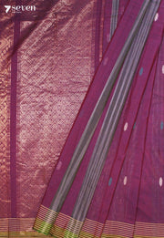 Avraya Signature Seven Handloom Purple Bangalore Pure Cotton Saree - Seven Sarees - Saree - Seven Sarees