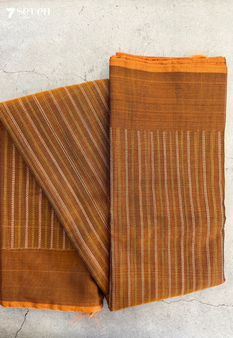 Avrutika Signature Seven Handloom Brown Bangalore Pure Silk Cotton Saree - Seven Sarees - Saree - Seven Sarees