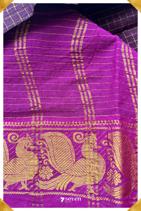 Azhagar Madurai Dark Brown Handmade Pure Cotton Sungudi Checks Saree - Seven Sarees - Saree - Seven Sarees