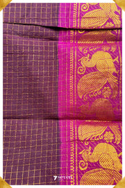 Azhagar Madurai Dark Brown Handmade Pure Cotton Sungudi Checks Saree - Seven Sarees - Saree - Seven Sarees