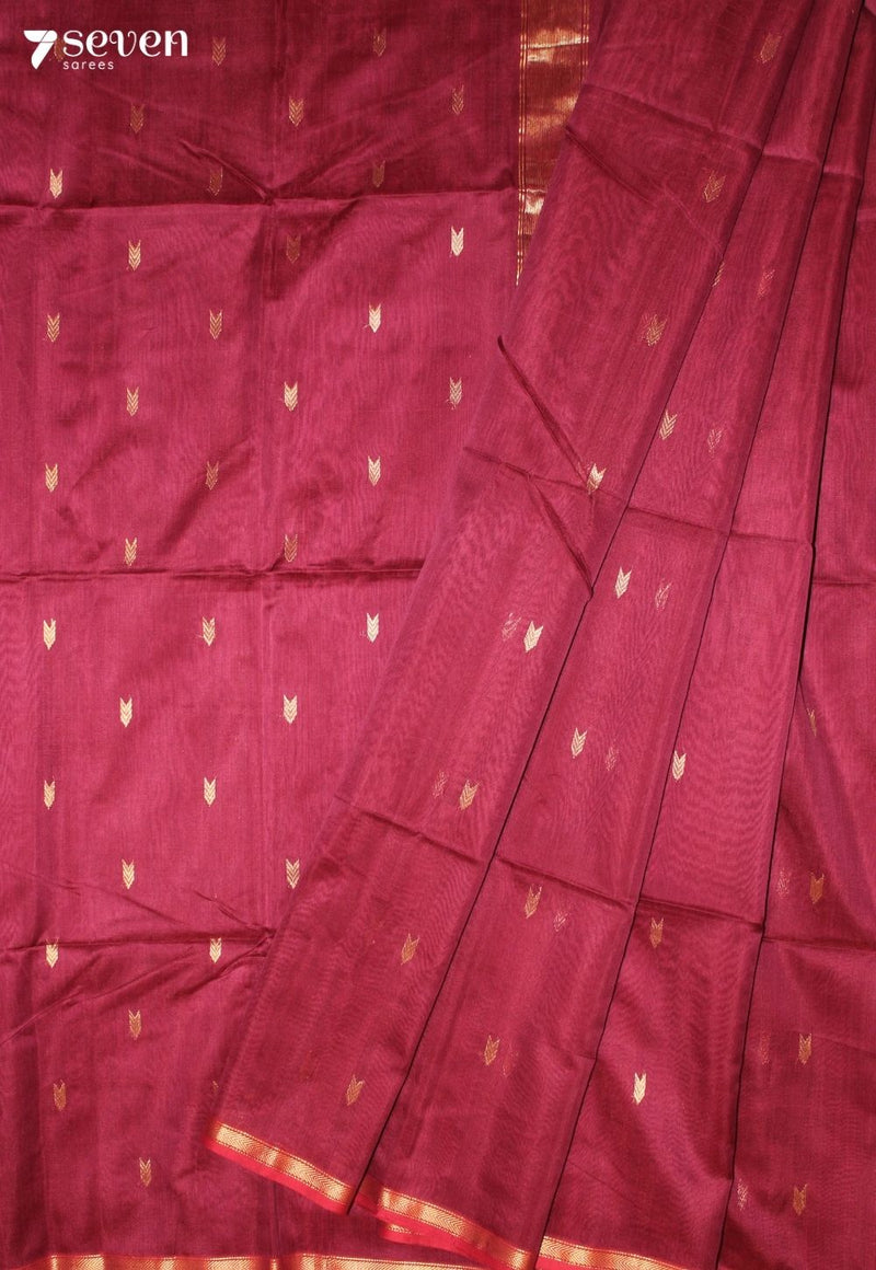 Azhmika Maheshwari Handloom Maroon Silk Cotton Saree - Seven Sarees - Seven Sarees