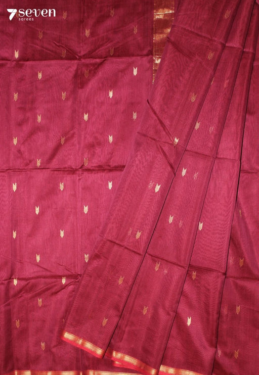 Azhmika Maheshwari Handloom Maroon Silk Cotton Saree - Seven Sarees - Seven Sarees