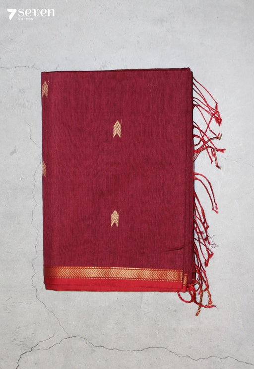 Azhmika Maheshwari Handloom Maroon Silk Cotton Saree - Seven Sarees - Seven Sarees