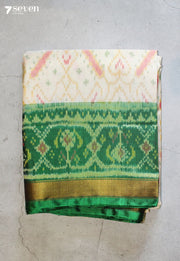 Azhvani Patola Handloom Single Ikkat Off White Pure Silk Saree|Silk Mark Certified - Seven Sarees - Saree - Seven Sarees