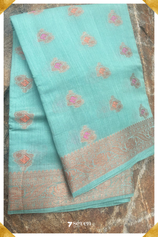 Banas Benares Turquoise Pure Silk Saree | Silk Mark Certified - Seven Sarees - Saree - Seven Sarees