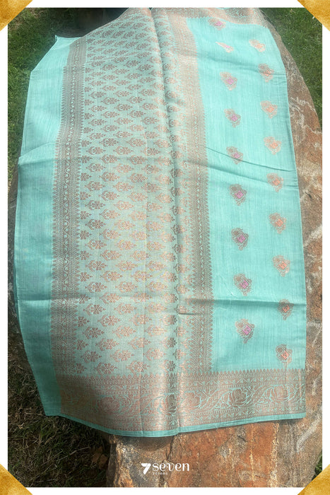 Banas Benares Turquoise Pure Silk Saree | Silk Mark Certified - Seven Sarees - Saree - Seven Sarees