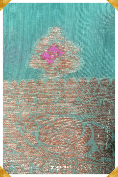 Banas Benares Turquoise Pure Silk Saree | Silk Mark Certified - Seven Sarees - Saree - Seven Sarees