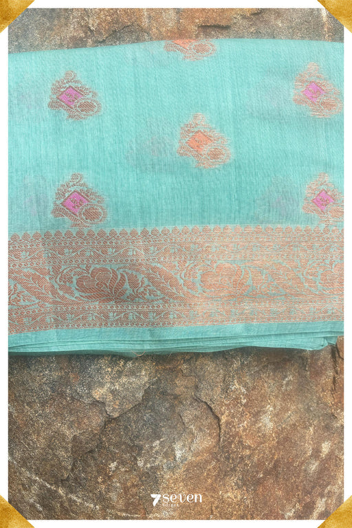 Banas Benares Turquoise Pure Silk Saree | Silk Mark Certified - Seven Sarees - Saree - Seven Sarees