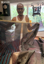 Bangaram Signature Seven Handloom Dark Brown - Gold Bangalore Tissue Cotton Saree - Seven Sarees - Saree - Seven Sarees