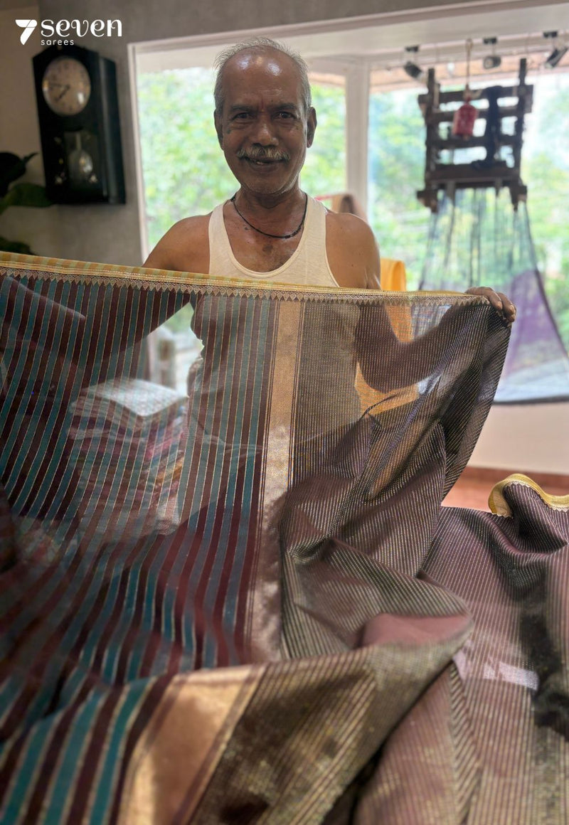 Bangaram Signature Seven Handloom Dark Brown - Gold Bangalore Tissue Cotton Saree - Seven Sarees - Saree - Seven Sarees