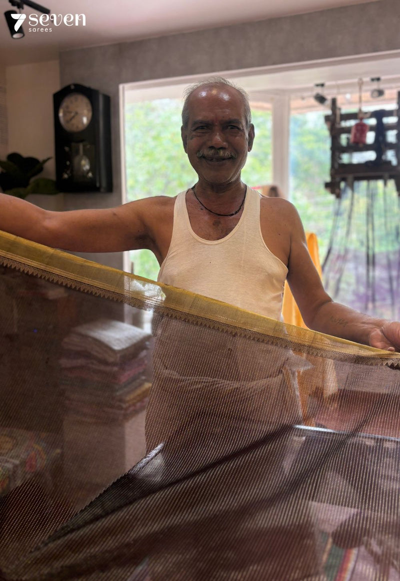 Bangaram Signature Seven Handloom Dark Brown - Gold Bangalore Tissue Cotton Saree - Seven Sarees - Saree - Seven Sarees