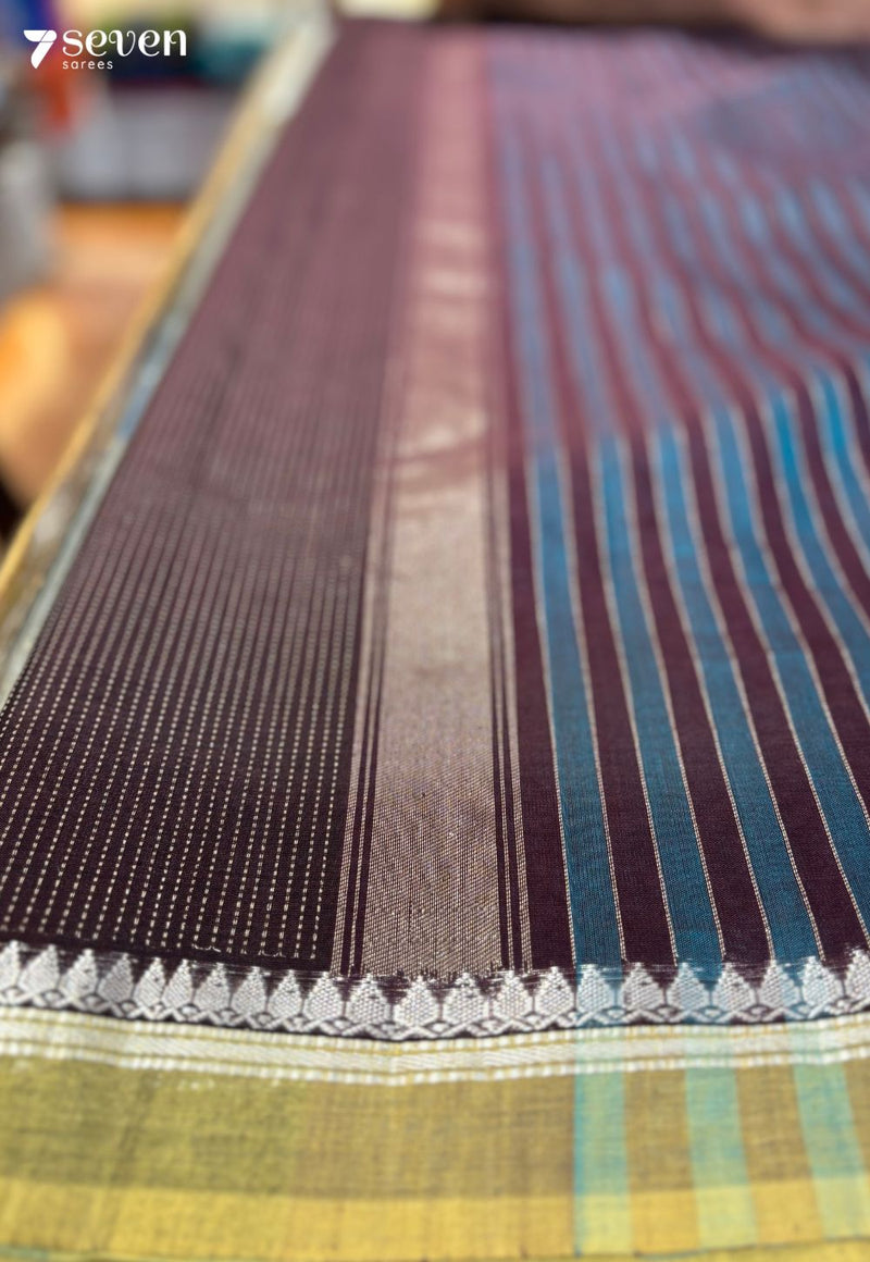 Bangaram Signature Seven Handloom Dark Brown - Gold Bangalore Tissue Cotton Saree - Seven Sarees - Saree - Seven Sarees