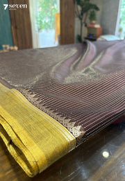 Bangaram Signature Seven Handloom Dark Brown - Gold Bangalore Tissue Cotton Saree - Seven Sarees - Saree - Seven Sarees