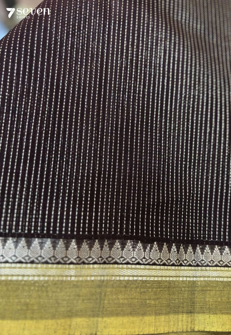 Bangaram Signature Seven Handloom Dark Brown - Gold Bangalore Tissue Cotton Saree - Seven Sarees - Saree - Seven Sarees