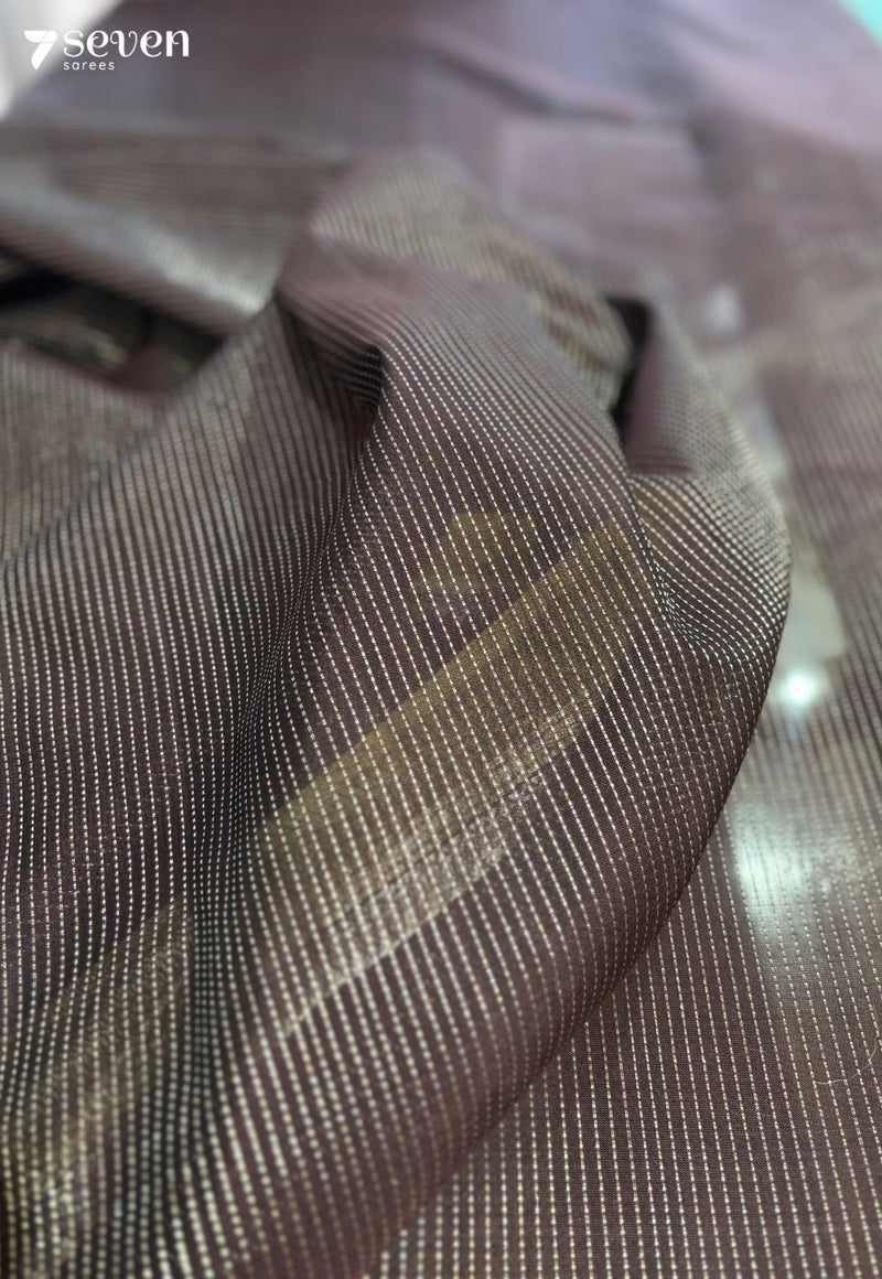 Bangaram Signature Seven Handloom Dark Brown - Gold Bangalore Tissue Cotton Saree - Seven Sarees - Saree - Seven Sarees