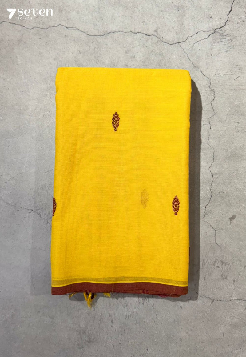 Banyan Embrace Signature Seven Handloom Yellow Bangalore Pure Cotton Saree - Seven Sarees - Saree - Seven Sarees