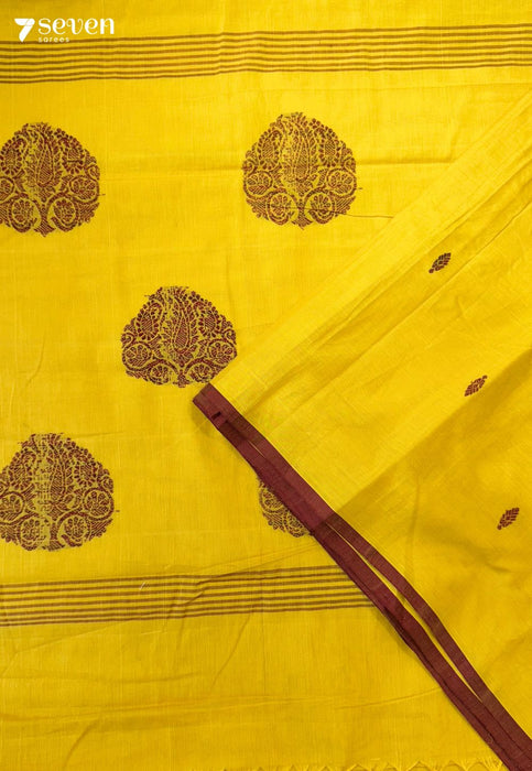 Banyan Embrace Signature Seven Handloom Yellow Bangalore Pure Cotton Saree - Seven Sarees - Saree - Seven Sarees