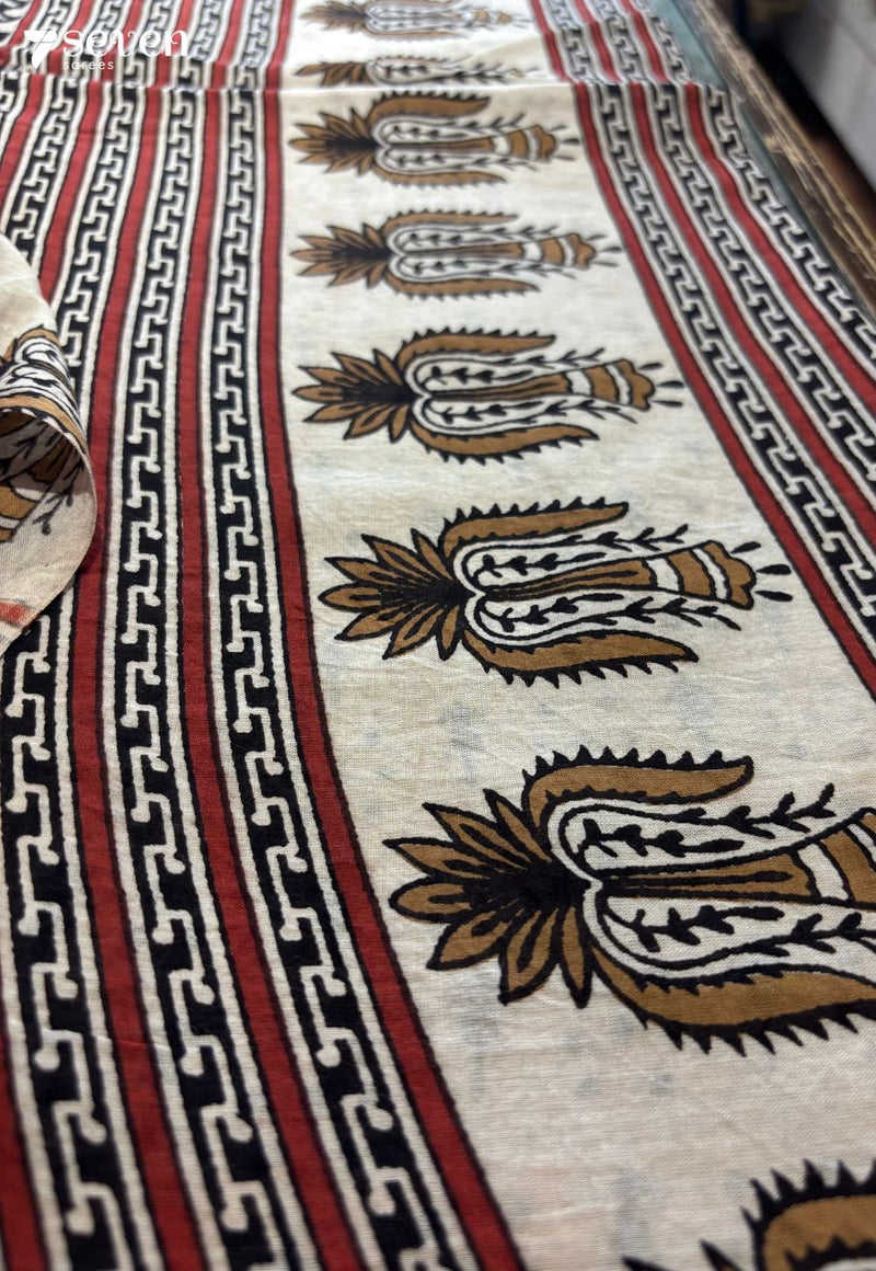 Barefoot Mornings Jaipur Red Handblock 100% Cotton Saree - Seven Sarees - Saree - Seven Sarees