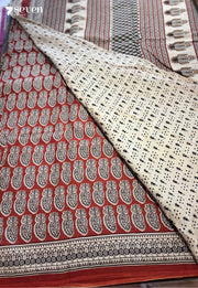 Barefoot Mornings Jaipur Red Handblock 100% Cotton Saree - Seven Sarees - Saree - Seven Sarees