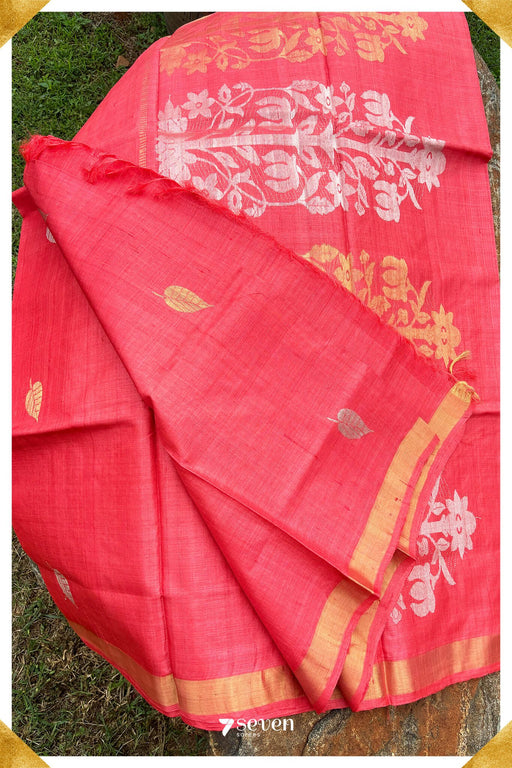 Belladona Chattisgarh Red Pure Kosa Silk Saree|Silk Mark Certified - Seven Sarees - Saree - Seven Sarees