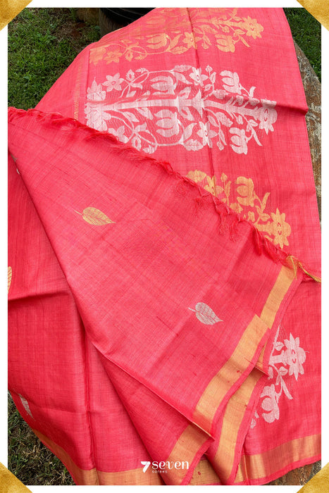 Belladona Chattisgarh Red Pure Kosa Silk Saree|Silk Mark Certified - Seven Sarees - Saree - Seven Sarees