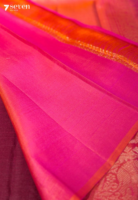 Betel Flower Signature Seven Handloom Maroon/Red Bangalore Pure Silk Saree|Silk Mark Certified - Seven Sarees - Saree - Seven Sarees