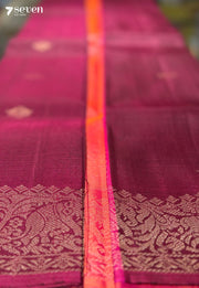 Betel Flower Signature Seven Handloom Maroon/Red Bangalore Pure Silk Saree|Silk Mark Certified - Seven Sarees - Saree - Seven Sarees