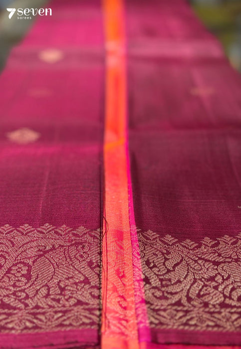 Betel Flower Signature Seven Handloom Maroon/Red Bangalore Pure Silk Saree|Silk Mark Certified - Seven Sarees - Saree - Seven Sarees
