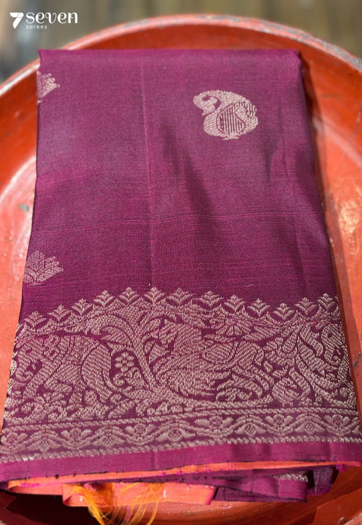 Betel Flower Signature Seven Handloom Maroon/Red Bangalore Pure Silk Saree|Silk Mark Certified - Seven Sarees - Saree - Seven Sarees