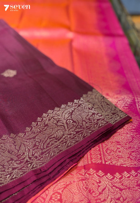 Betel Flower Signature Seven Handloom Maroon/Red Bangalore Pure Silk Saree|Silk Mark Certified - Seven Sarees - Saree - Seven Sarees