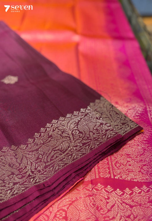 Betel Flower Signature Seven Handloom Maroon/Red Bangalore Pure Silk Saree|Silk Mark Certified - Seven Sarees - Saree - Seven Sarees