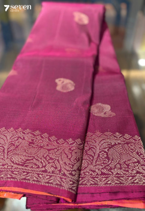 Betel Flower Signature Seven Handloom Maroon/Red Bangalore Pure Silk Saree|Silk Mark Certified - Seven Sarees - Saree - Seven Sarees