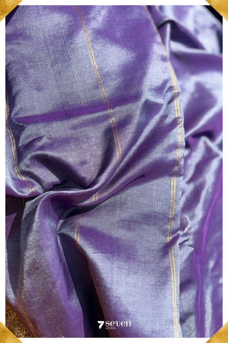 Bevina Signature Seven Handloom Shiny Violet/Blue Bangalore Silk Cotton Saree - Seven Sarees - Saree - Seven Sarees