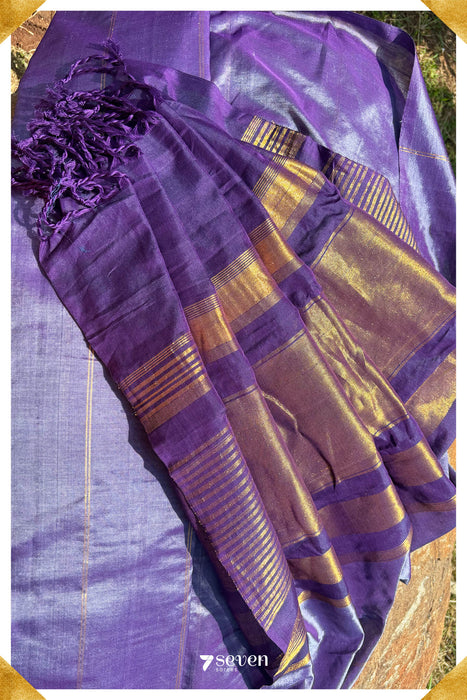 Bevina Signature Seven Handloom Shiny Violet/Blue Bangalore Silk Cotton Saree - Seven Sarees - Saree - Seven Sarees