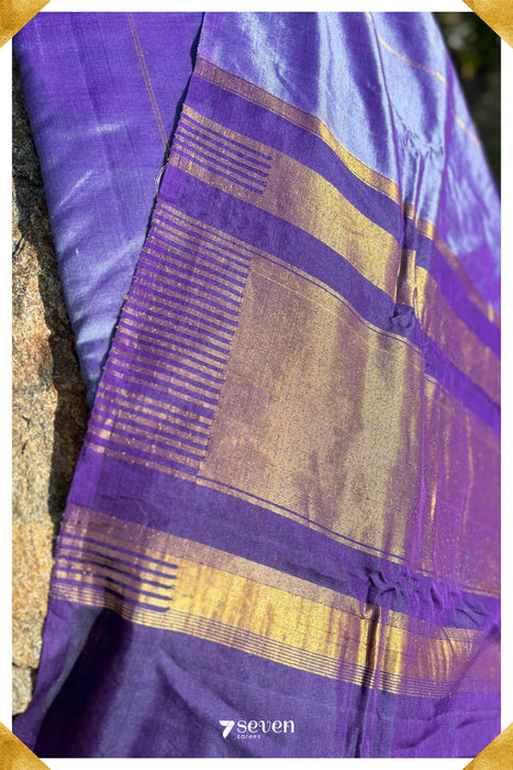 Bevina Signature Seven Handloom Shiny Violet/Blue Bangalore Silk Cotton Saree - Seven Sarees - Saree - Seven Sarees