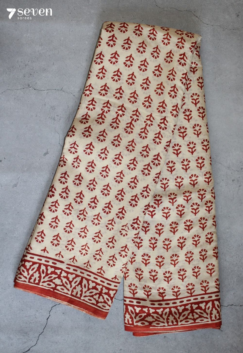 Bhairavai Jaipur Off White Hand Block Printed 100% Cotton Saree - Seven Sarees - Saree - Seven Sarees