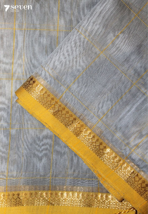 Bhanaya Maheshwari Handloom Blue Silk Cotton Saree - Seven Sarees - Seven Sarees