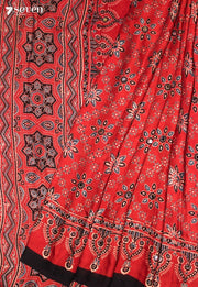 Bhavini Kutch Red Pure Handmade Ajrakh Modal with Handpasted Mirrors - view 1