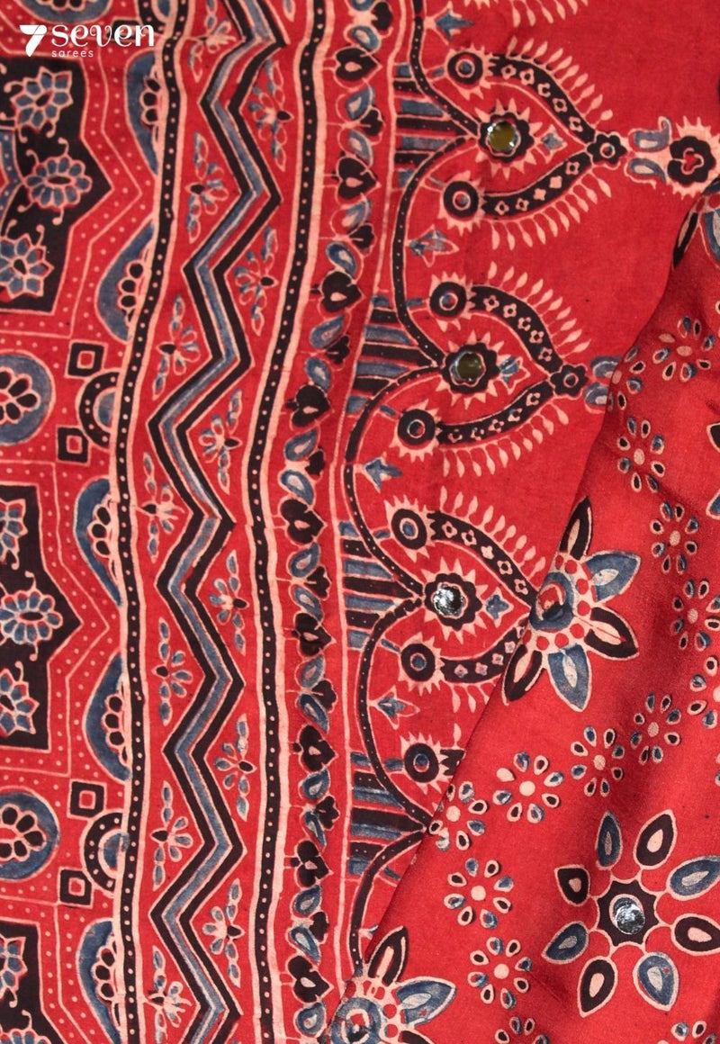 Bhavini Kutch Red Pure Handmade Ajrakh Modal with Handpasted Mirrors - view 3