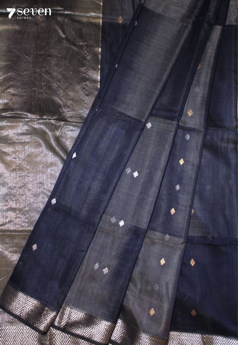 Bhavira Maheshwari Handloom Blue Silk Cotton Saree - Seven Sarees - Seven Sarees