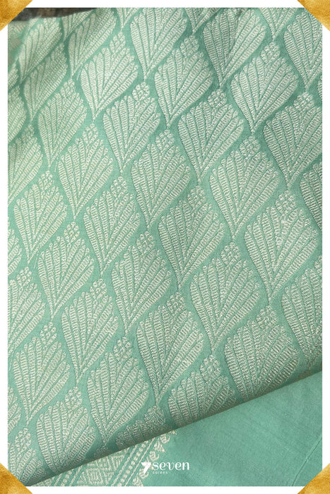 Bina Benares Green Handloom Pure Silk Saree | Silk Mark Certified - Seven Sarees - Saree - Seven Sarees