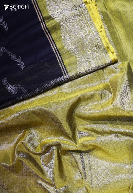 Bloom In Shadow Signature Seven Handloom Black Bangalore Pure Silk Cotton Saree - Seven Sarees - Saree - Seven Sarees