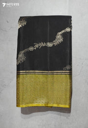 Bloom In Shadow Signature Seven Handloom Black Bangalore Pure Silk Cotton Saree - Seven Sarees - Saree - Seven Sarees