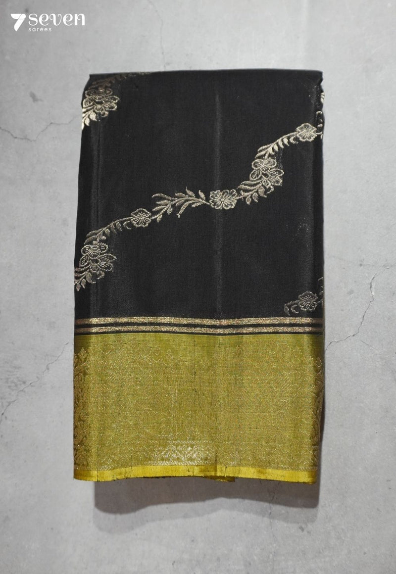 Bloom In Shadow Signature Seven Handloom Black Bangalore Pure Silk Cotton Saree - Seven Sarees - Saree - Seven Sarees