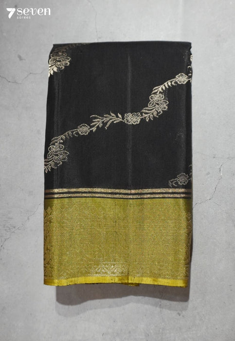 Bloom In Shadow Signature Seven Handloom Black Bangalore Pure Silk Cotton Saree - Seven Sarees - Saree - Seven Sarees