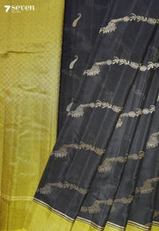 Bloom In Shadow Signature Seven Handloom Black Bangalore Pure Silk Cotton Saree - Seven Sarees - Saree - Seven Sarees