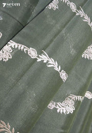 Bloom In Shadow Signature Seven Handloom Green Bangalore Pure Silk Cotton Saree - Seven Sarees - Saree - Seven Sarees