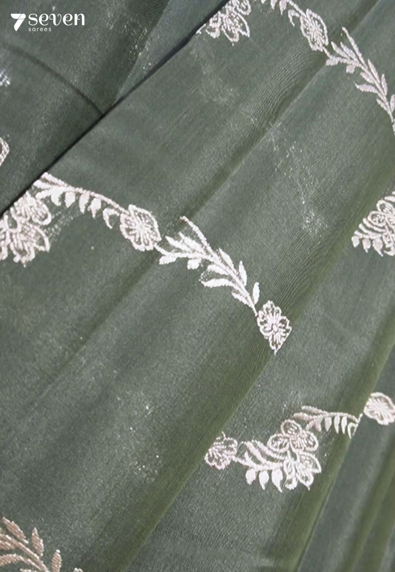 Bloom In Shadow Signature Seven Handloom Green Bangalore Pure Silk Cotton Saree - Seven Sarees - Saree - Seven Sarees