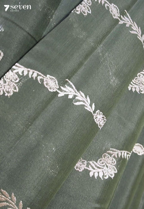 Bloom In Shadow Signature Seven Handloom Green Bangalore Pure Silk Cotton Saree - Seven Sarees - Saree - Seven Sarees